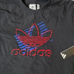 Adidas Black T-Shirt with Red and Blue Logo Large NWT